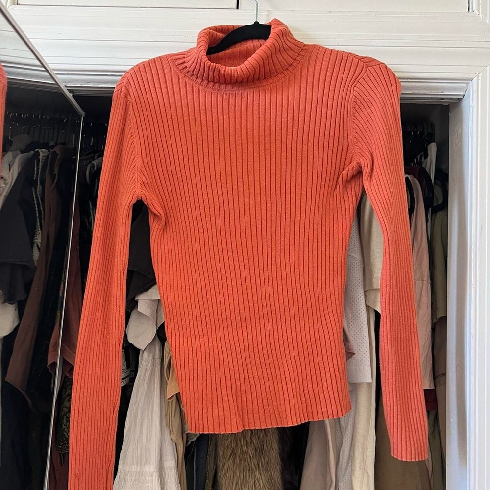 Ribbed Orange Turtleneck Sweater
